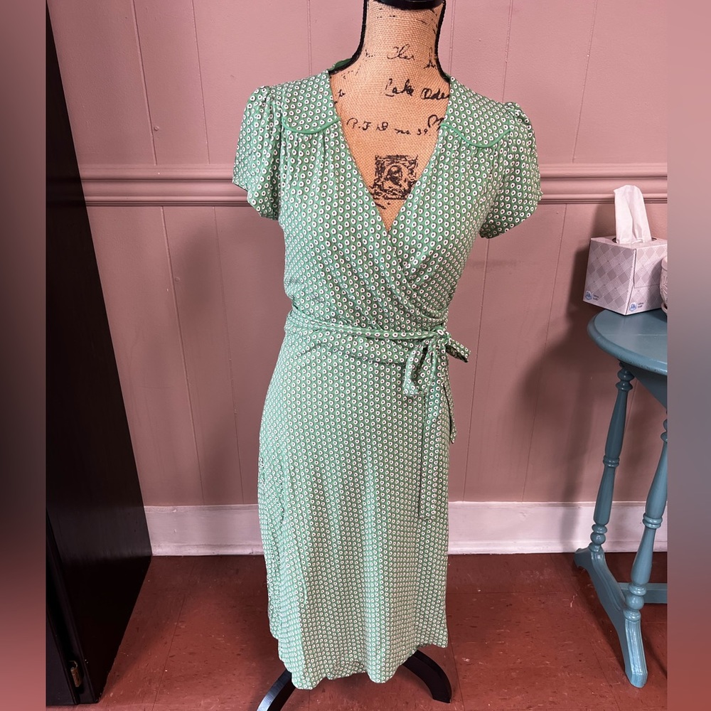 Boden Green White Midi Wrap Dress